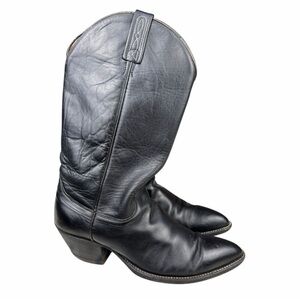 Vintage Dan Post 1983 Men’s Black Leather Cowboy Boots In Size 9.5D